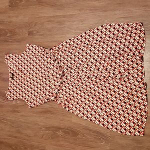 (L) Jules & Leopold Geometric Patterned Midi Dress Full Skirt Belted Waist